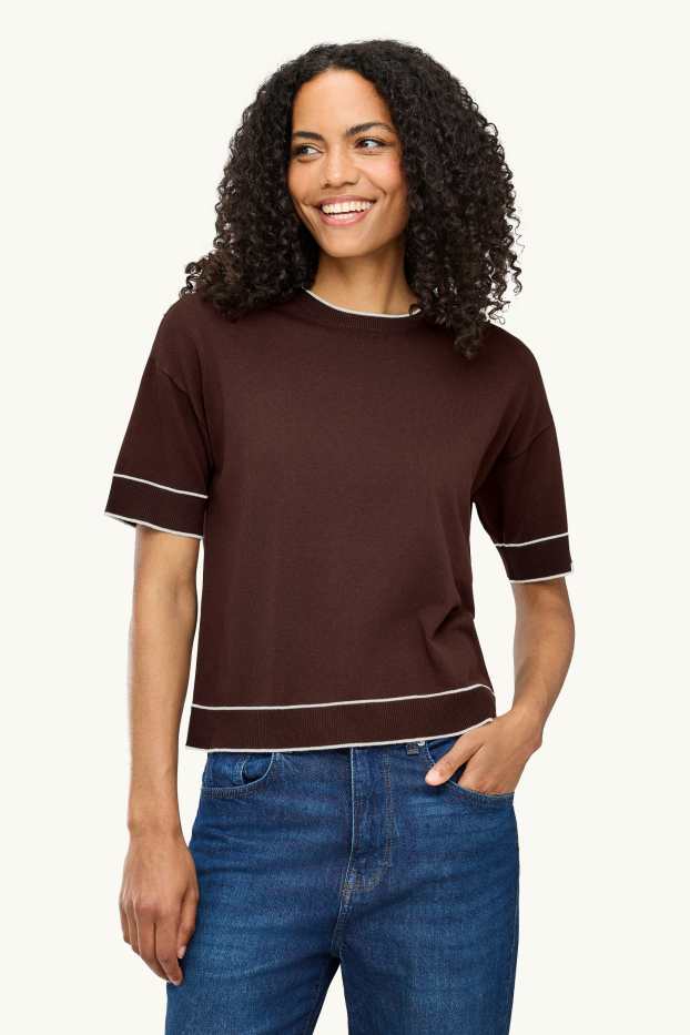 Femmes - Pull en maille - manches courtes - marron foncé