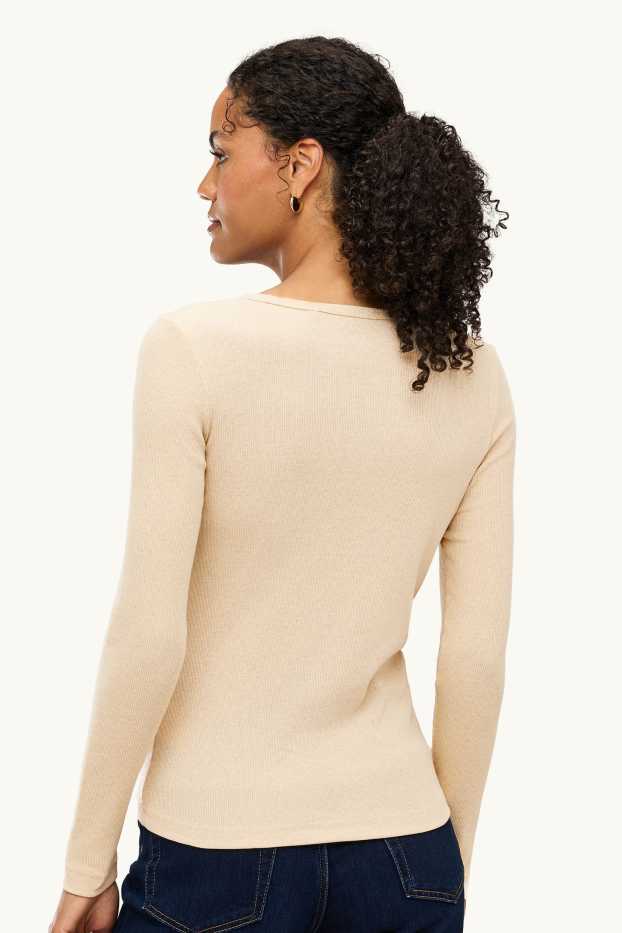 Donna - Maglia a maniche lunghe - slim fit - a coste - beige chiaro