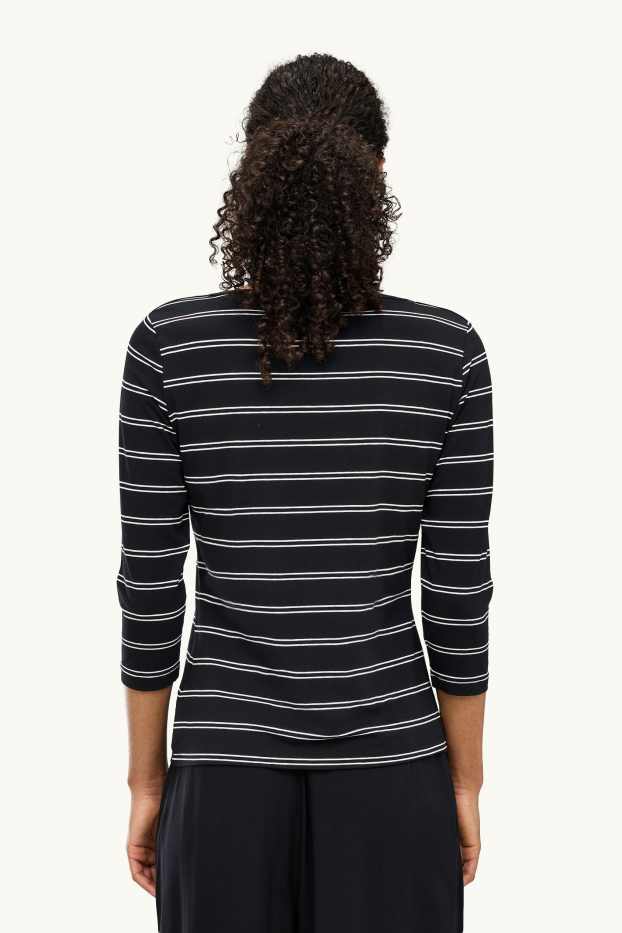 Women - Long sleeve top - regular fit - striped - black / white