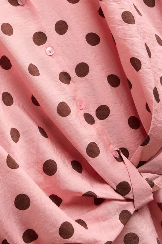 Donna - Camicetta con nodo - a pois - rosa