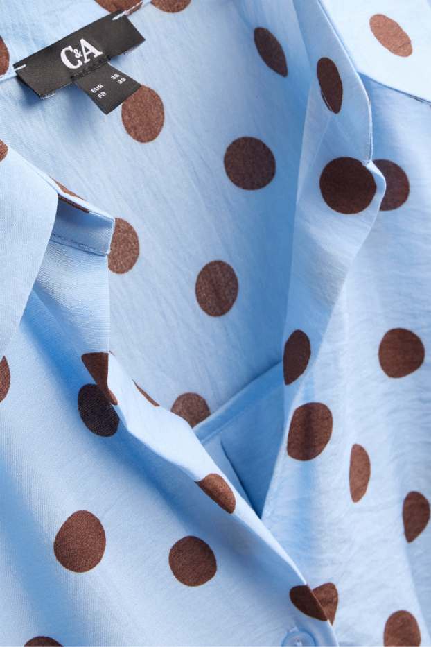Donna - Camicetta con nodo - a pois - blu
