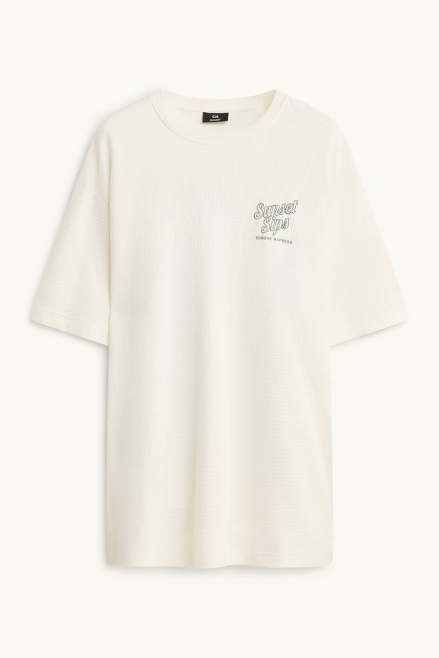 Hommes - T-shirt - relaxed fit - finition texturée - blanc crème