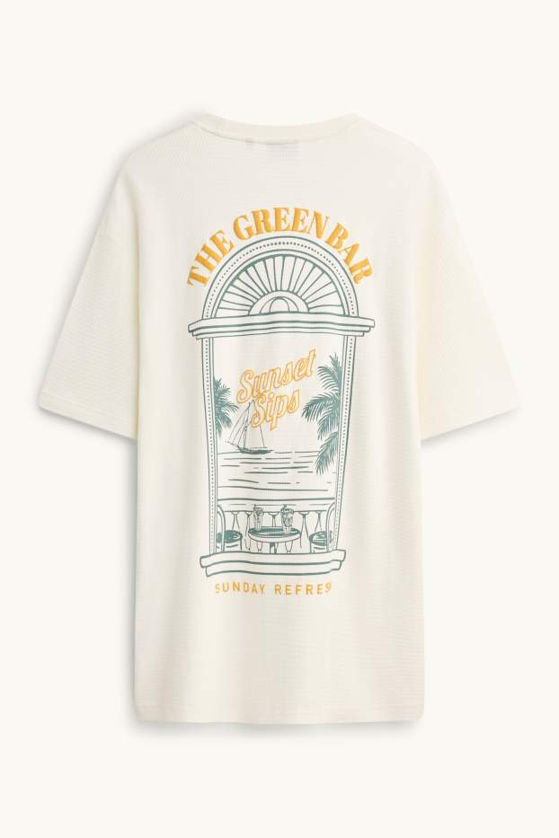 Hommes - T-shirt - relaxed fit - finition texturée - blanc crème