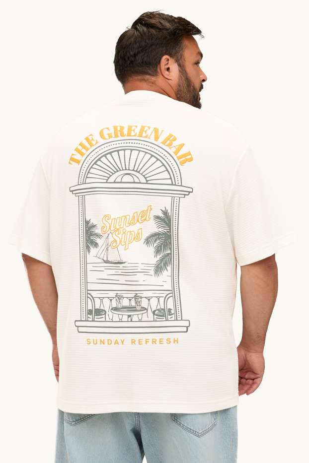 Hommes - T-shirt - relaxed fit - finition texturée - blanc crème