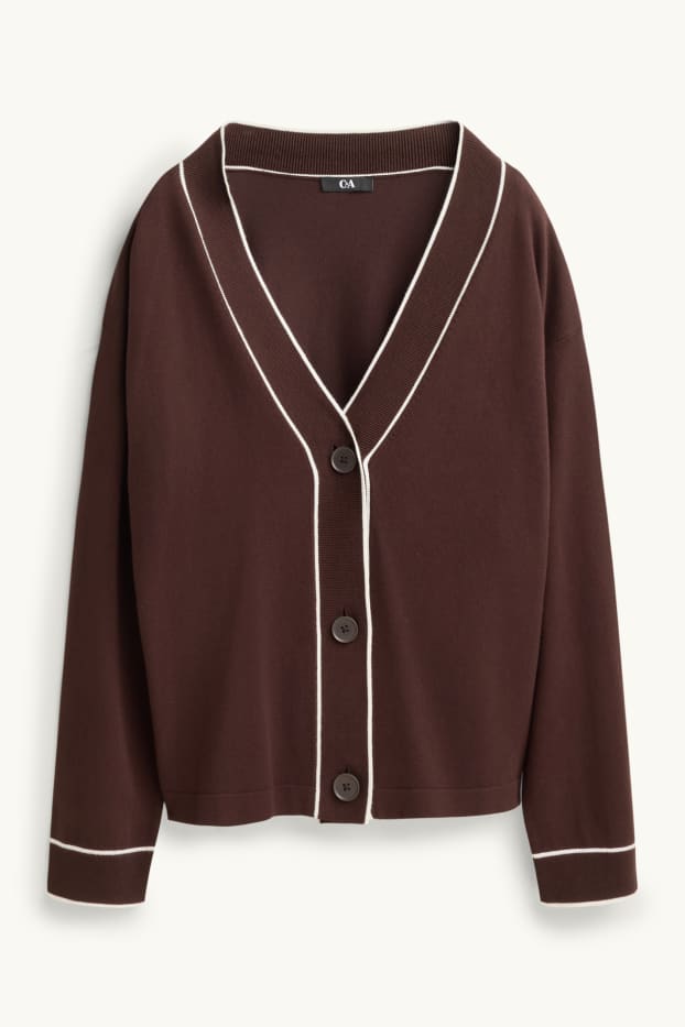 Femei - Cardigan tricotat - maro / alb-crem