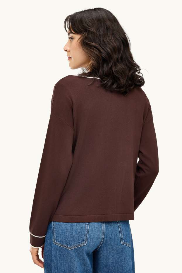 Femei - Cardigan tricotat - maro / alb-crem