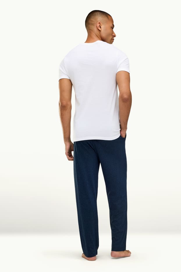 Uomo - Pantaloni pigiama - a righe - blu scuro