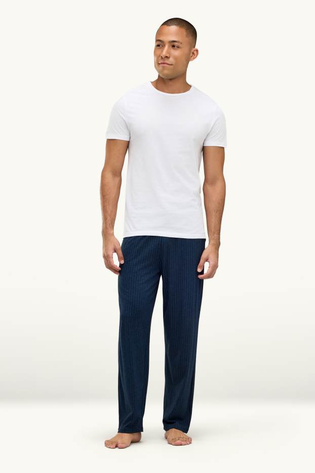 Uomo - Pantaloni pigiama - a righe - blu scuro