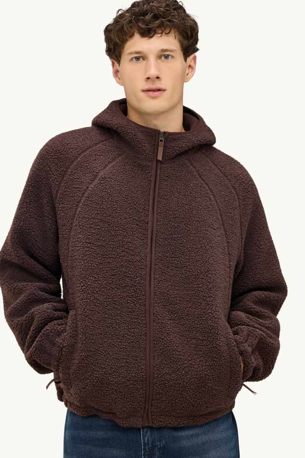 Hombre - Chaqueta de borreguillo con capucha - marrón oscuro