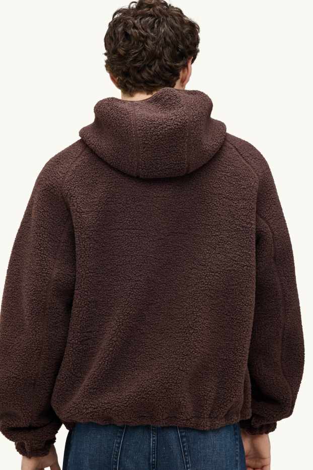 Hombre - Chaqueta de borreguillo con capucha - marrón oscuro