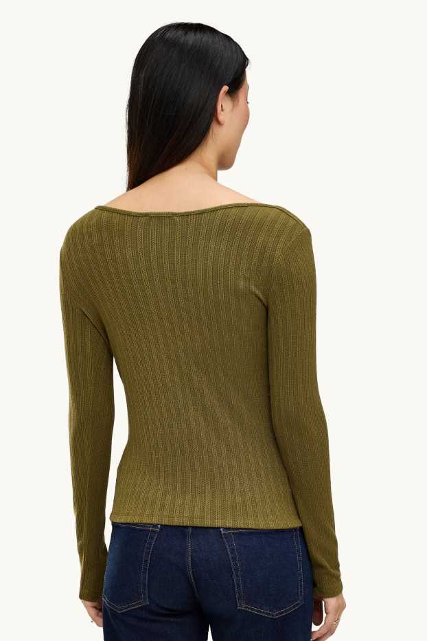 Damen - Langarmshirt - Regular Fit - gerippt - grün