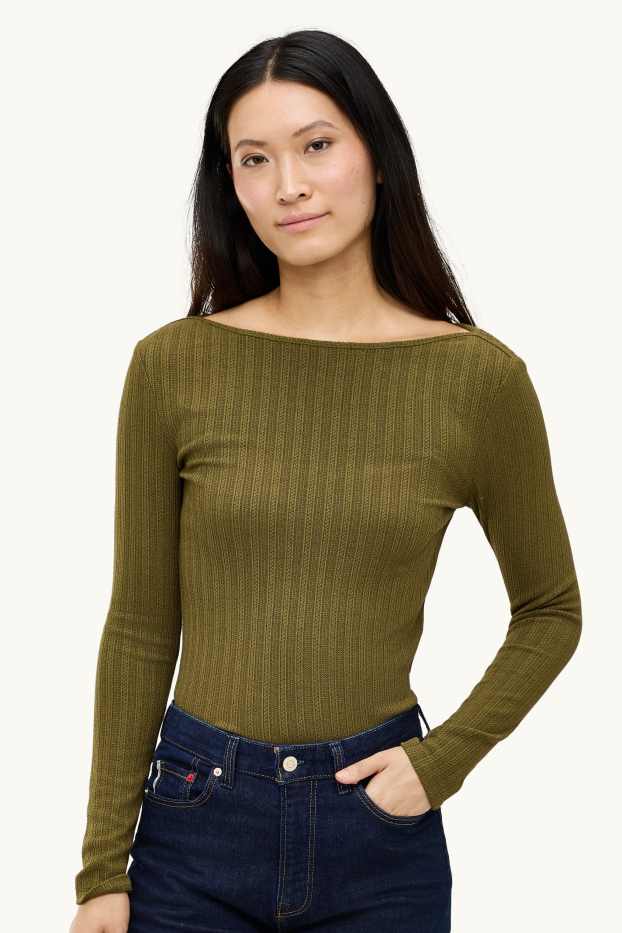 Damen - Langarmshirt - Regular Fit - gerippt - grün