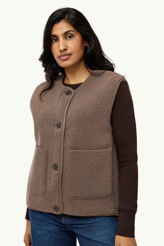 Donna - Gilet effetto peluche - marrone