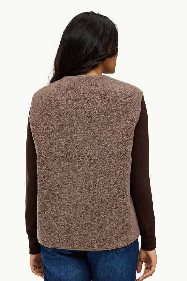 Donna - Gilet effetto peluche - marrone