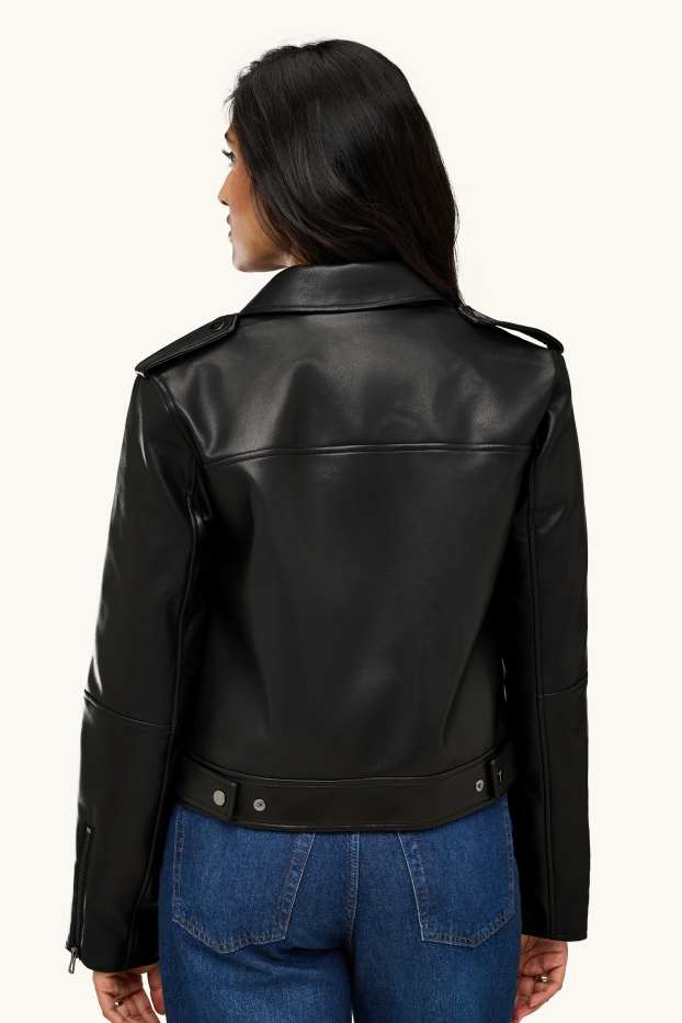 Dames - Bikerjack - imitatieleer - zwart