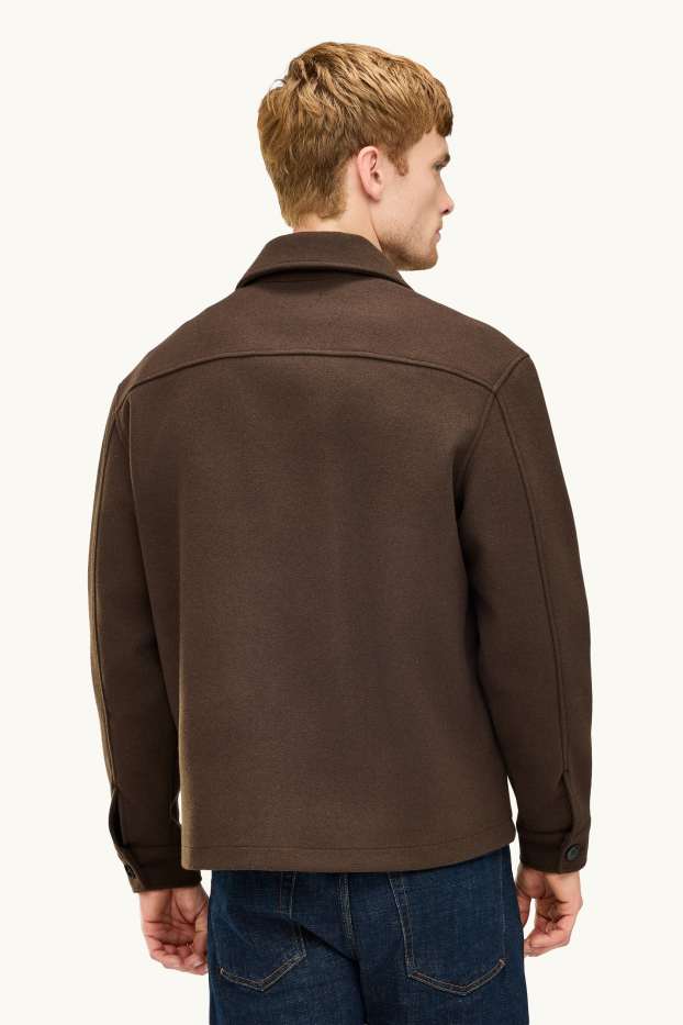Pánské - Košilová bunda - relaxed fit - kent - hnědá