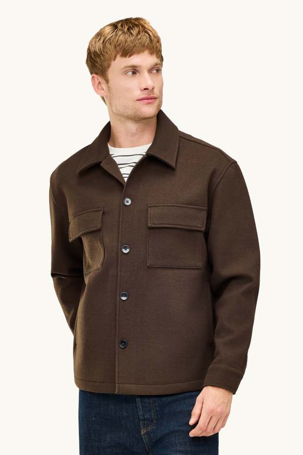 Pánské - Košilová bunda - relaxed fit - kent - hnědá