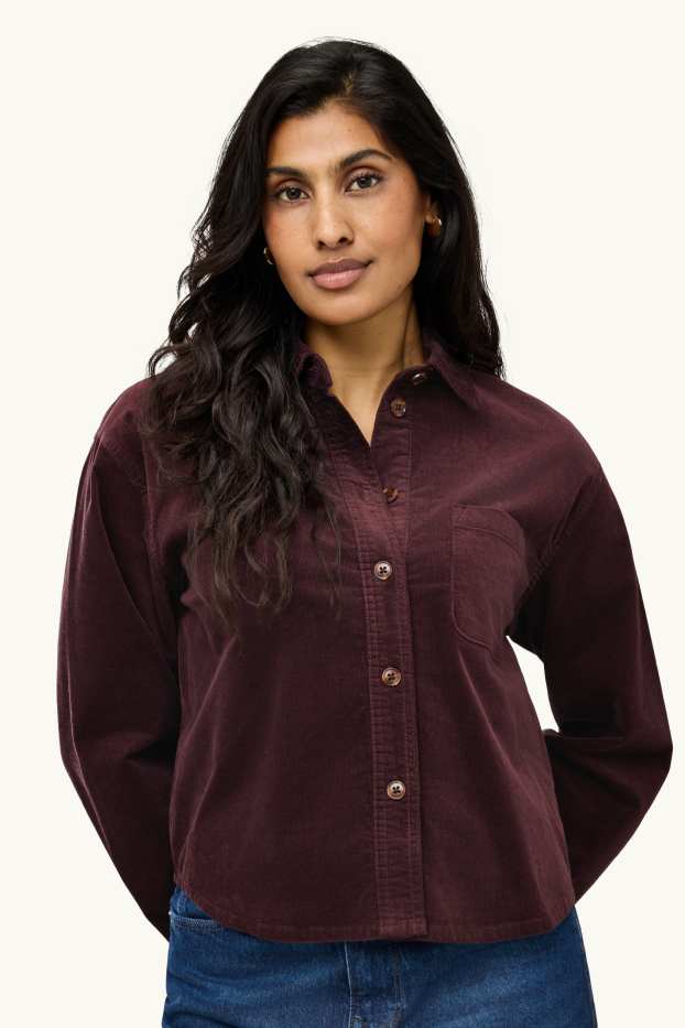 Dames - Overhemdblouse van corduroy - bordeaux