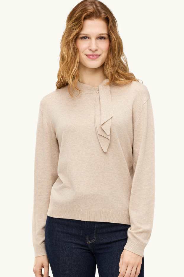 Damen - Feinstrick-Pullover mit Knotendetail - beige
