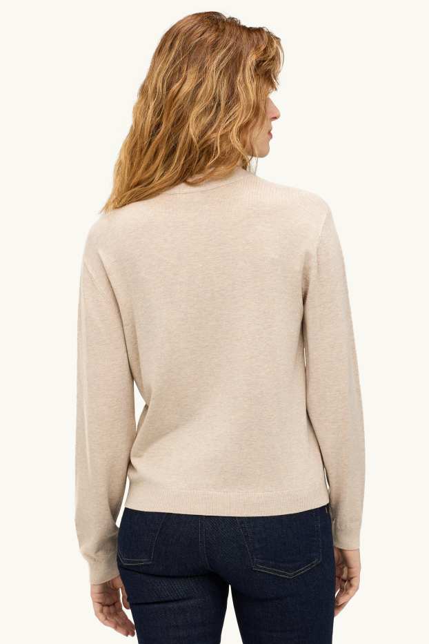 Damen - Feinstrick-Pullover mit Knotendetail - beige