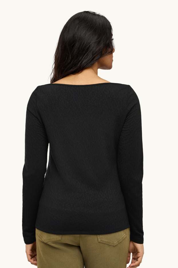 Damen - Langarmshirt - Regular Fit - strukturiert - Leo-Print - schwarz