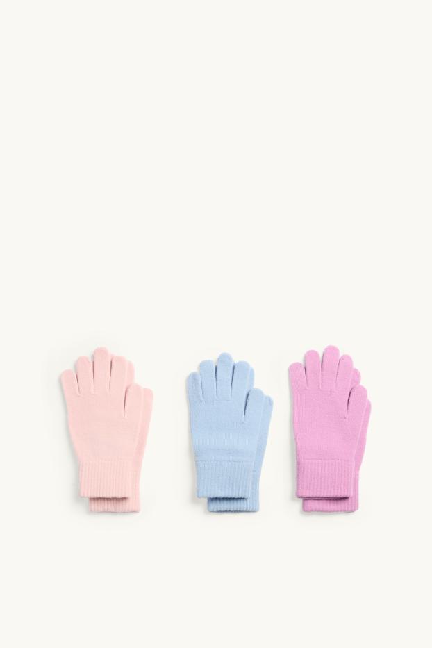 Enfants filles - Lot de 3 paires - gants - rose / bleu clair