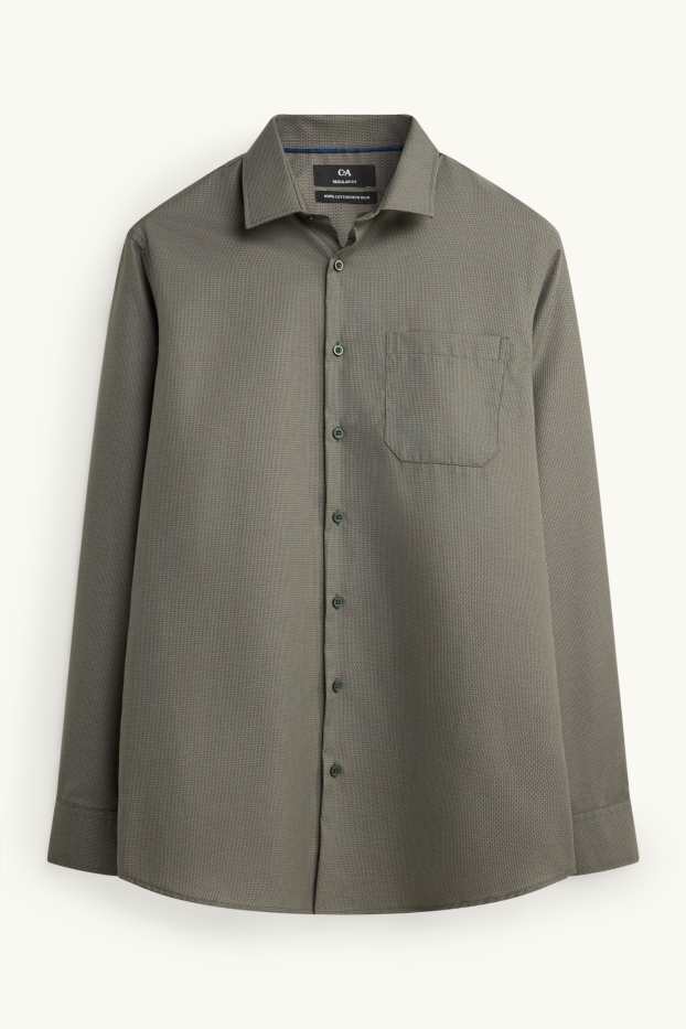 Hommes - Chemise de bureau - regular fit - col kent - sans repassage - texturée - vert