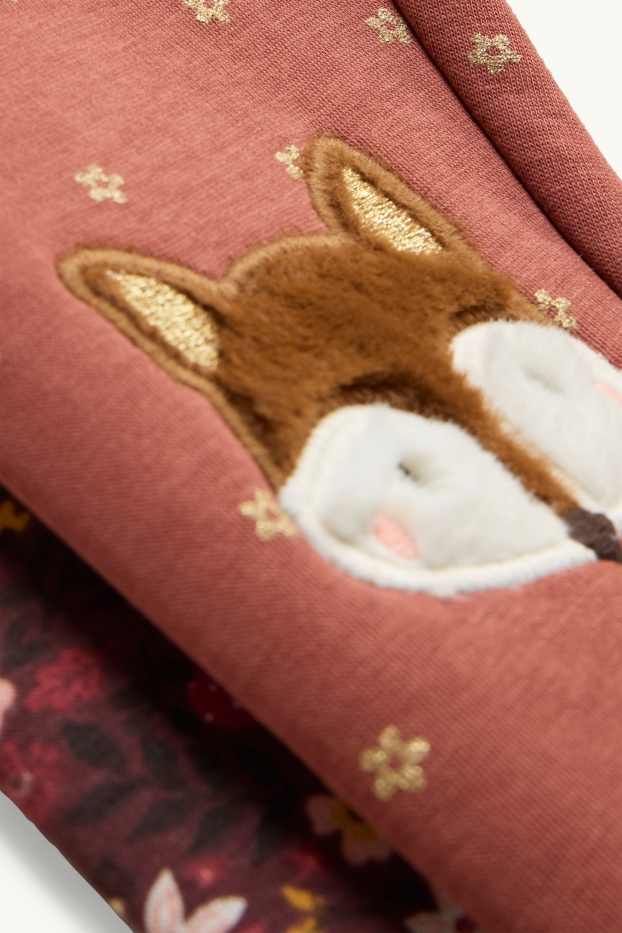 Enfants filles - Lot de 2 - renard et fleur - leggings chauds - marron
