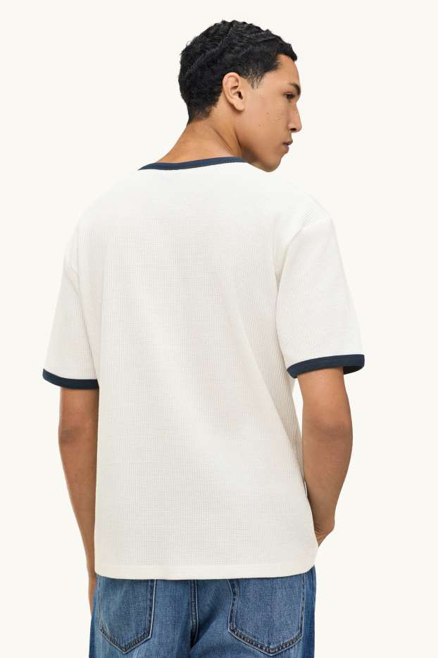 Heren - T-shirt - relaxed fit - met structuur - wit