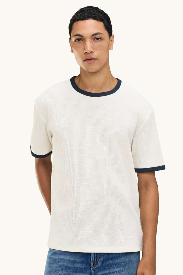 Heren - T-shirt - relaxed fit - met structuur - wit
