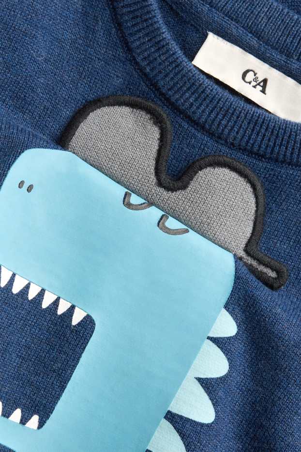Kinder Buben - Dino, Skateboard und Sonnenbrille - Pullover - dunkelblau