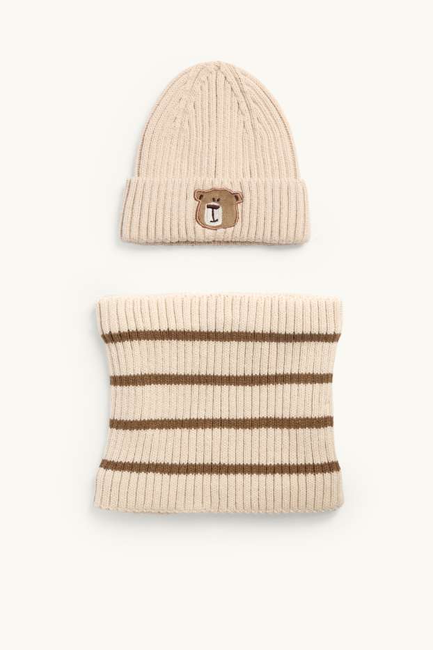 Nen - Ós de peluix - conjunt - gorra i bufanda tubular - acanalats - 2 peces - beix/marró