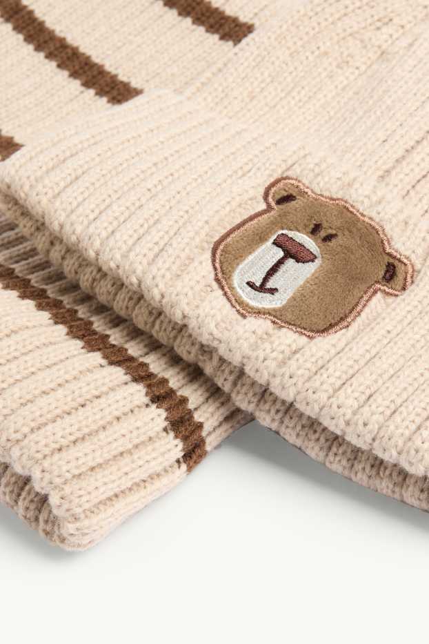 Nen - Ós de peluix - conjunt - gorra i bufanda tubular - acanalats - 2 peces - beix/marró