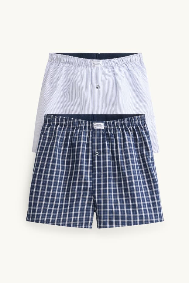 Herren - Multipack 2er - Boxershorts - gewebt - blau / weiß
