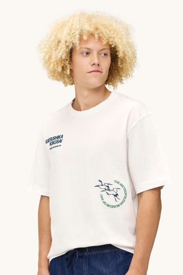 Heren - T-shirt - oversized - Katsushika Hokusai - wit
