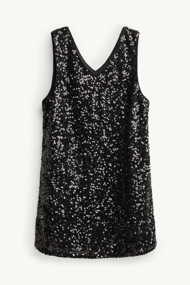Copii - Fete - Set - tricou cu mânecă scurtă și rochie cu paiete - 2 piese - negru / argintiu