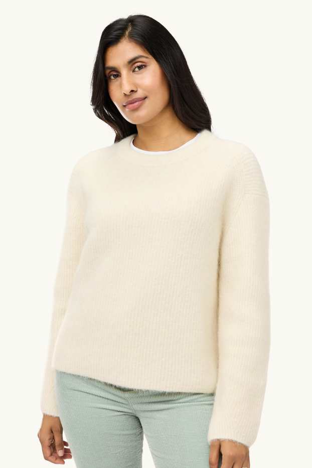 Donna - Maglione - a coste - bianco crema