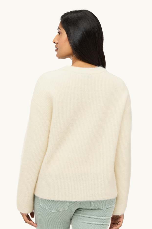 Donna - Maglione - a coste - bianco crema