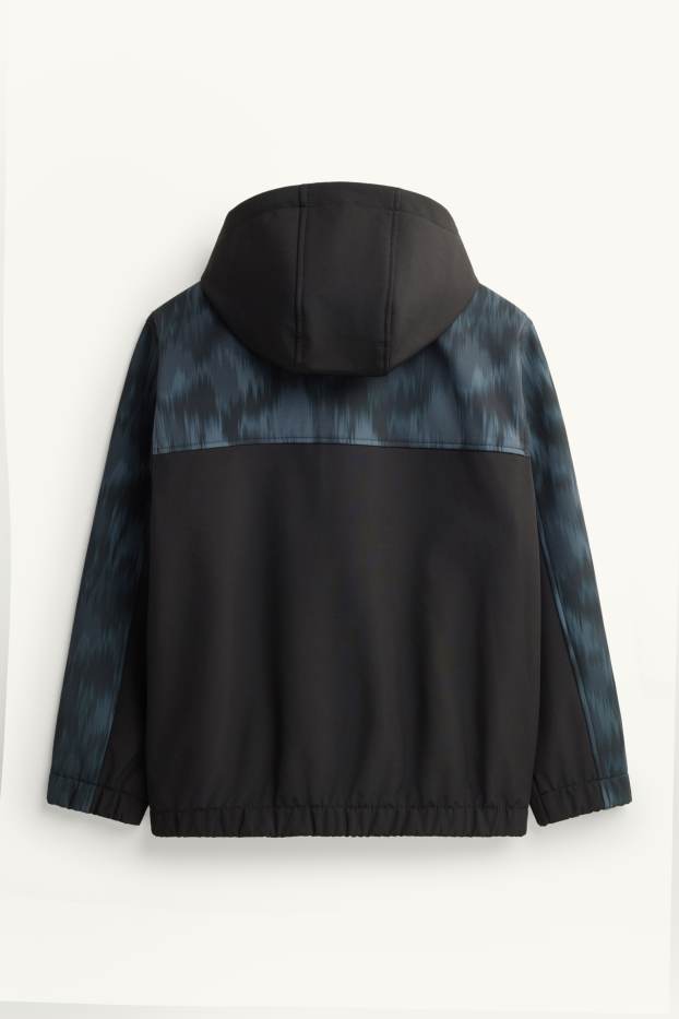 Kinder Jungen - Softshelljacke mit Kapuze - wasserdicht - schwarz