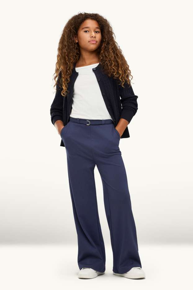 Enfants filles - Pantalon de toile à ceinture - bleu foncé