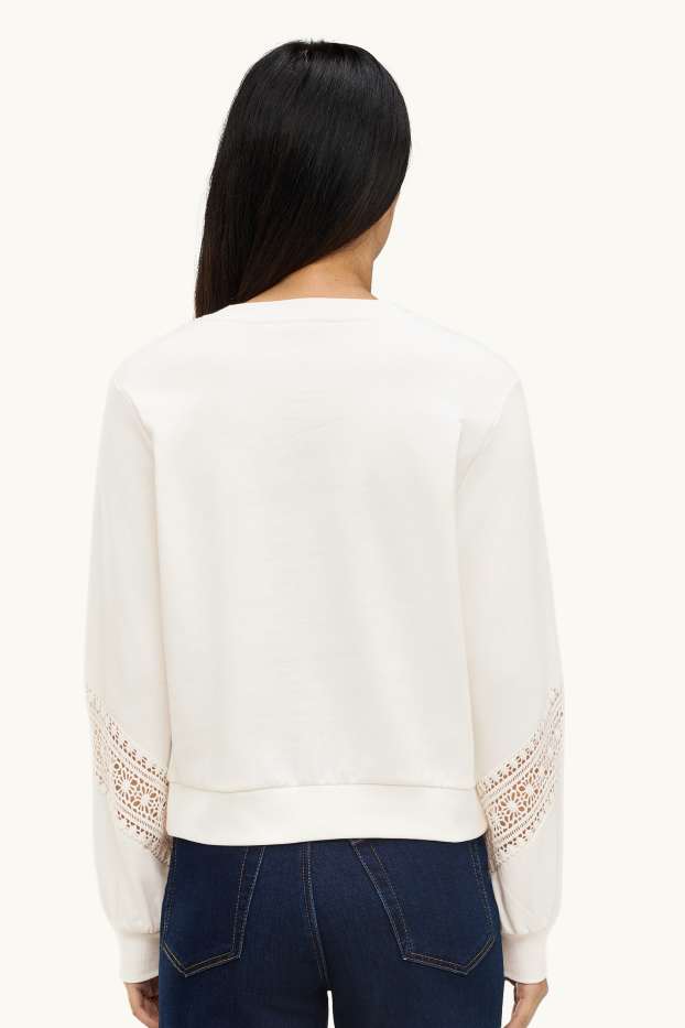 Femmes - Sweat - broderie anglaise - blanc crème