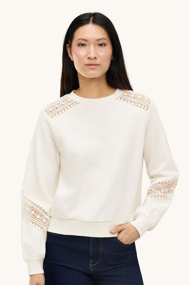 Femmes - Sweat - broderie anglaise - blanc crème