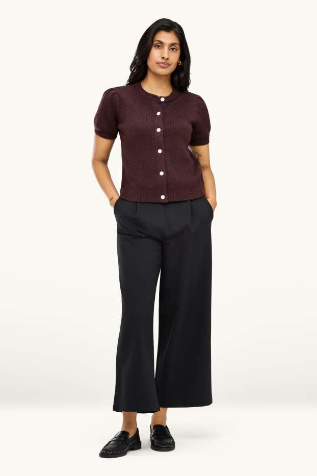 Femmes - Pantalon en jersey court - high waist - wide leg - noir