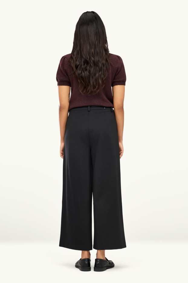 Femmes - Pantalon en jersey court - high waist - wide leg - noir