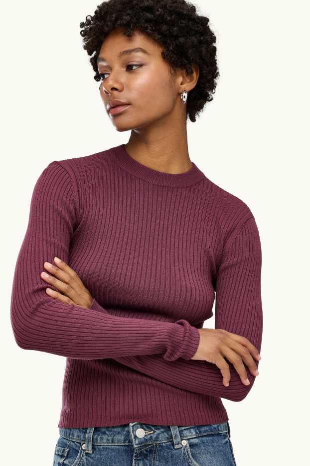 Femmes - Pull - finition côtelée - bordeaux