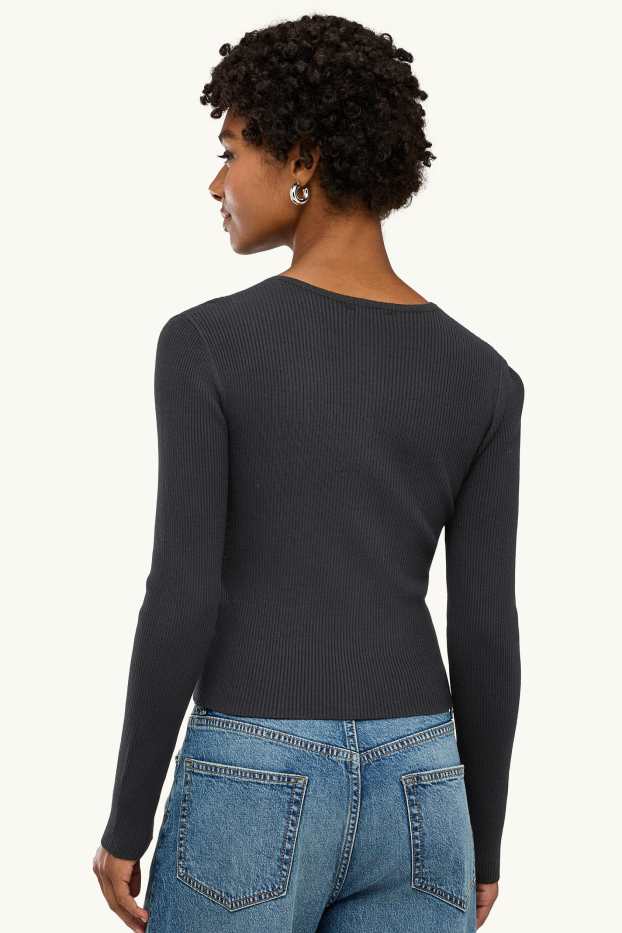 Femmes - Gilet en maille - finition côtelée - noir