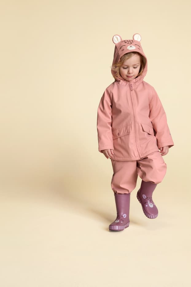 Kinder Mädchen - Stern und Leopard - Regenjacke mit Kapuze - gefüttert - hellrosa