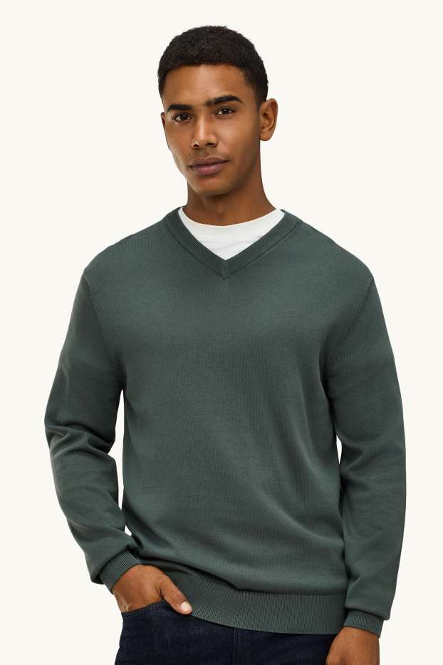 Men - V-neck jumper - green