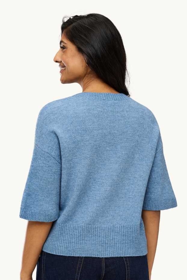 Damen - Strickpullover - kurzarm - hellblau