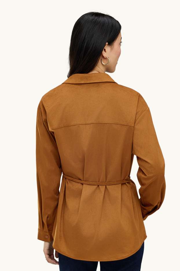 Donna - Blusa - similpelle scamosciata - giallo senape